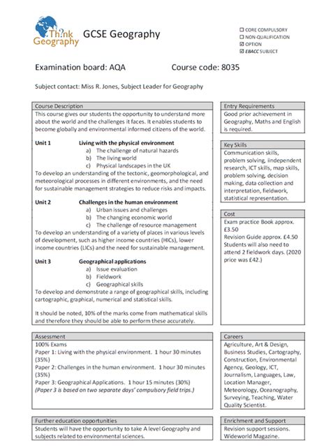 June 2017 <strong>AQA</strong> Biology Past Exam Papers (4401) Additional Science – Unit 2 Biology B2 Foundation (BL2FP) June 2017. . Aqa geography gcse specification